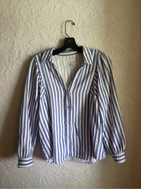 Rails Tops - Rails Blue & White Vertical Stripe Button Blouse